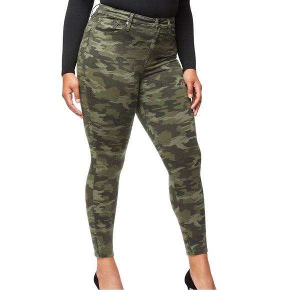 NEW‎ Good American [ Plus size 24 ] Good Waist Skinny Jeans in Camo Green - Picture 2 of 16